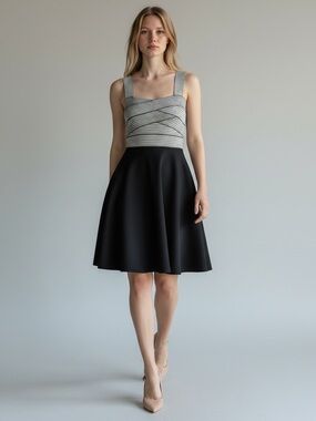 Ricki’s Black and White Fit & Flare Skater Dress Sweetheart Neck Size 0
